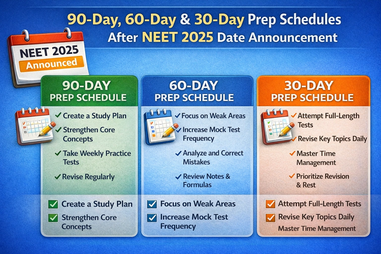 90‑Day, 60‑Day & 30‑Day Prep Schedules After NEET 2025 Date Announcement